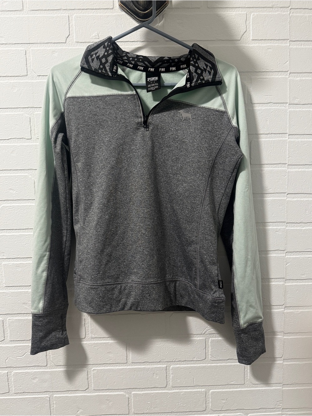 PINK Victoria's Secret Gray Heather & Mint Zip-Up Pullover